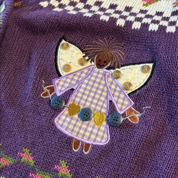 Vintage Quacker Factory Garden Angel Miracles Purple Cardigan Sweater - Picture 6 of 10